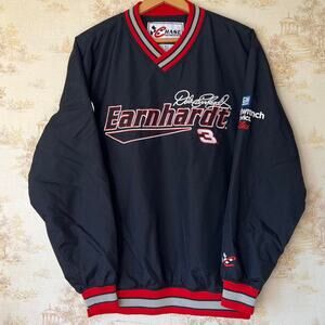 Vintage 00s Black Nylon Dale Earnhardt NASCAR Windbreaker Pullover Size M
